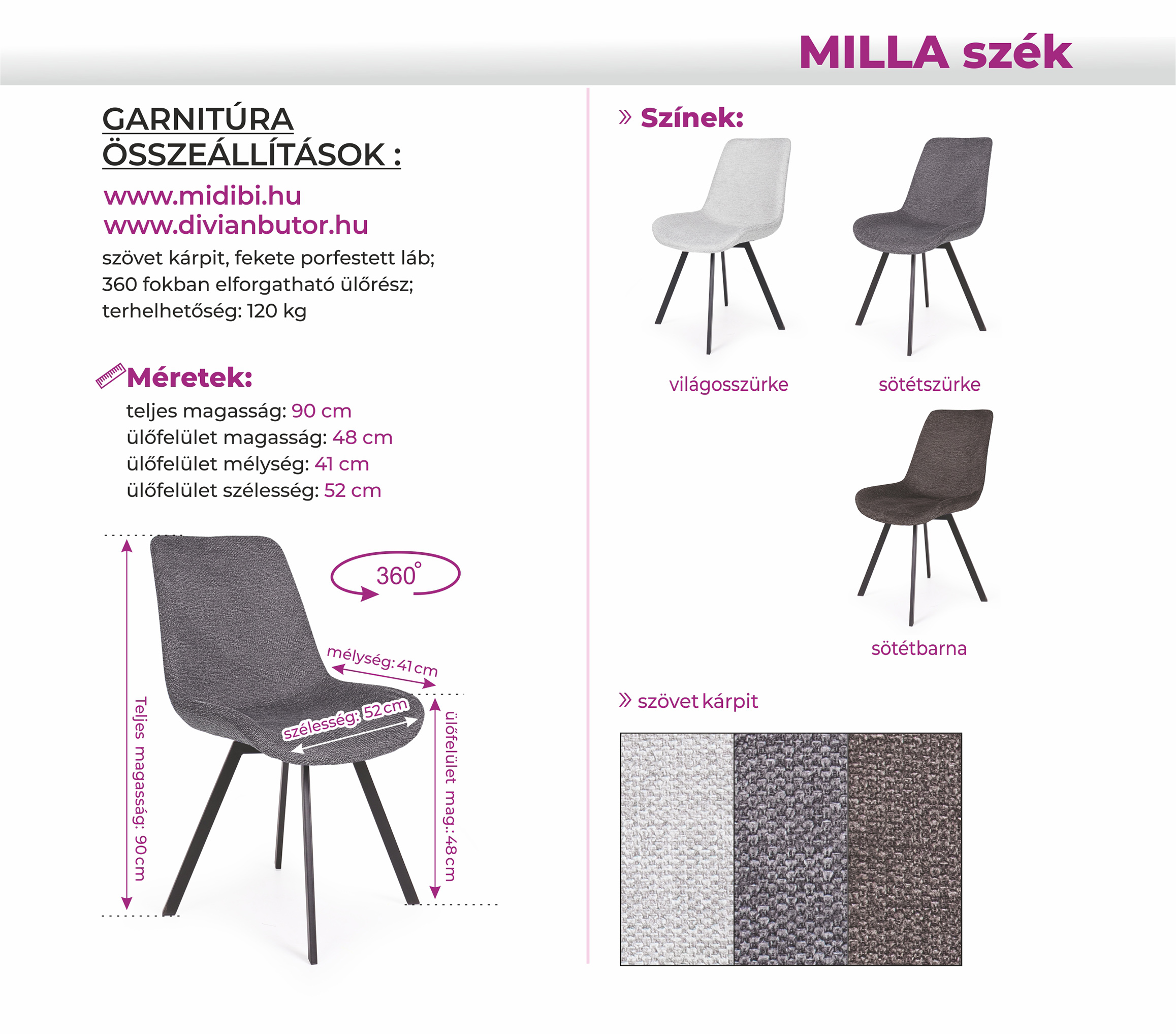 Milla-szek-meretrajz új